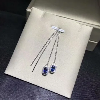 

Fidelity natural 3*5mm sapphire s925 sterling silver drop earrings simple fine jewelry for women party Natural blue gemstone