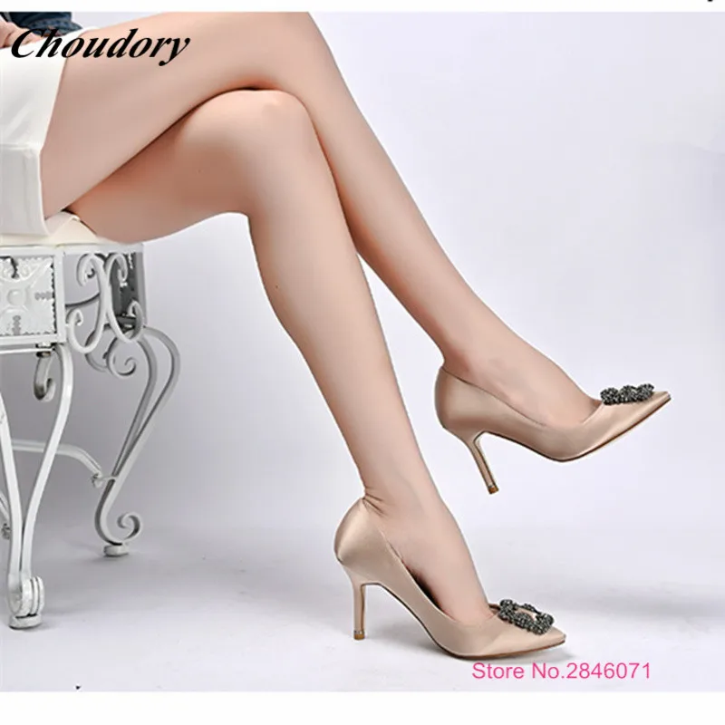 High Quality Crystal Women Shoes Pumps Sexy Fashion Pointed Toe High Heels Womens Shoes Rome Style Party Wedding Shoes Chaussure