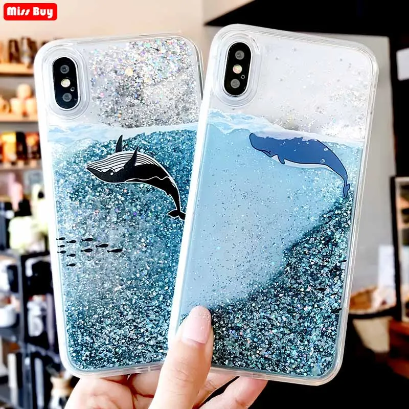

Missbuy Whale Phone Case for OPPO A83 A59 F1S R9 R9S R11 R11S Plus A57 F5 F7 F9 A3 R17 Pro Fundas Liquid Glitter Quicksand Cover