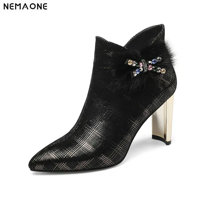 

NemaoNe ladies boots women luxury genuine leather shoes woman zapatos mujer sapato ankle boots chunky high heels booties