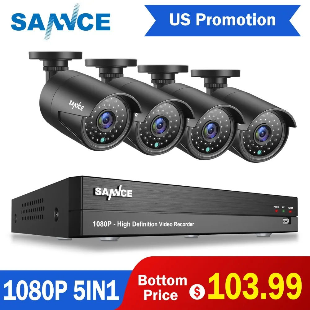 

SANNCE US Sale 4CH 1080P Security Camera System 5in1 DVR With 4pcs 2MP Outdoor Weatherproof IR Cam Home Video Surveillance Kit