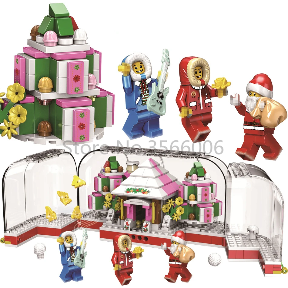 

452pcs White Christmas Gifts Xmas Decoration with Figures Santa Claus Display Tree House Building Blocks Set Model Bricks Toys