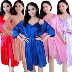 Для беременных Женская шелковая пижама костюм для сна комплект Женский ремень платья SetSoft кружева Пижама для беременных пижамы