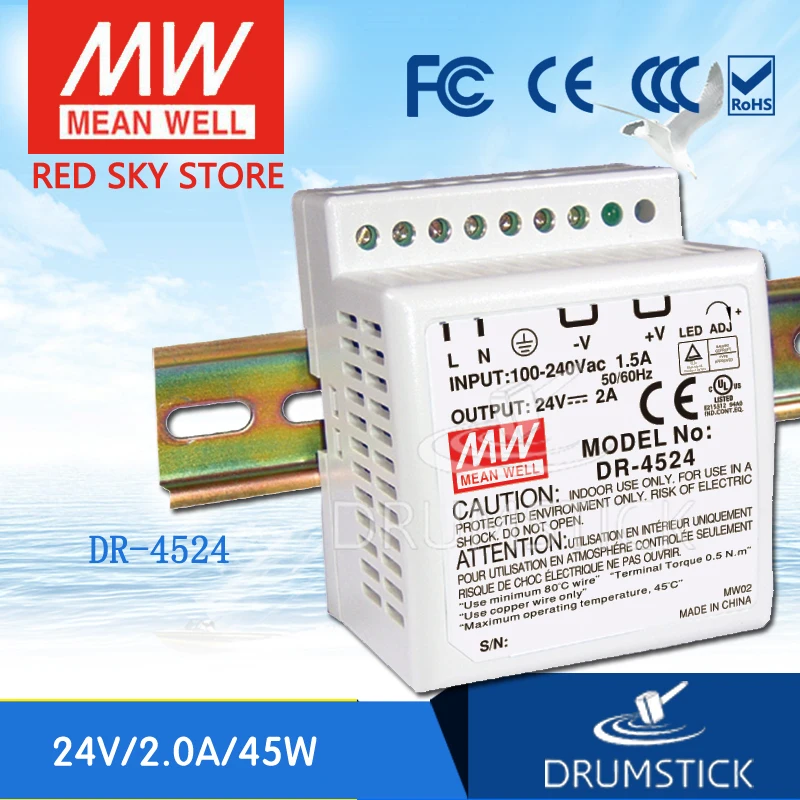 (Корабль из России) означает хорошо DR-4524 24V 2A Meanwell DR-45 48W одиночный выход промышленный din-рейку блок питания