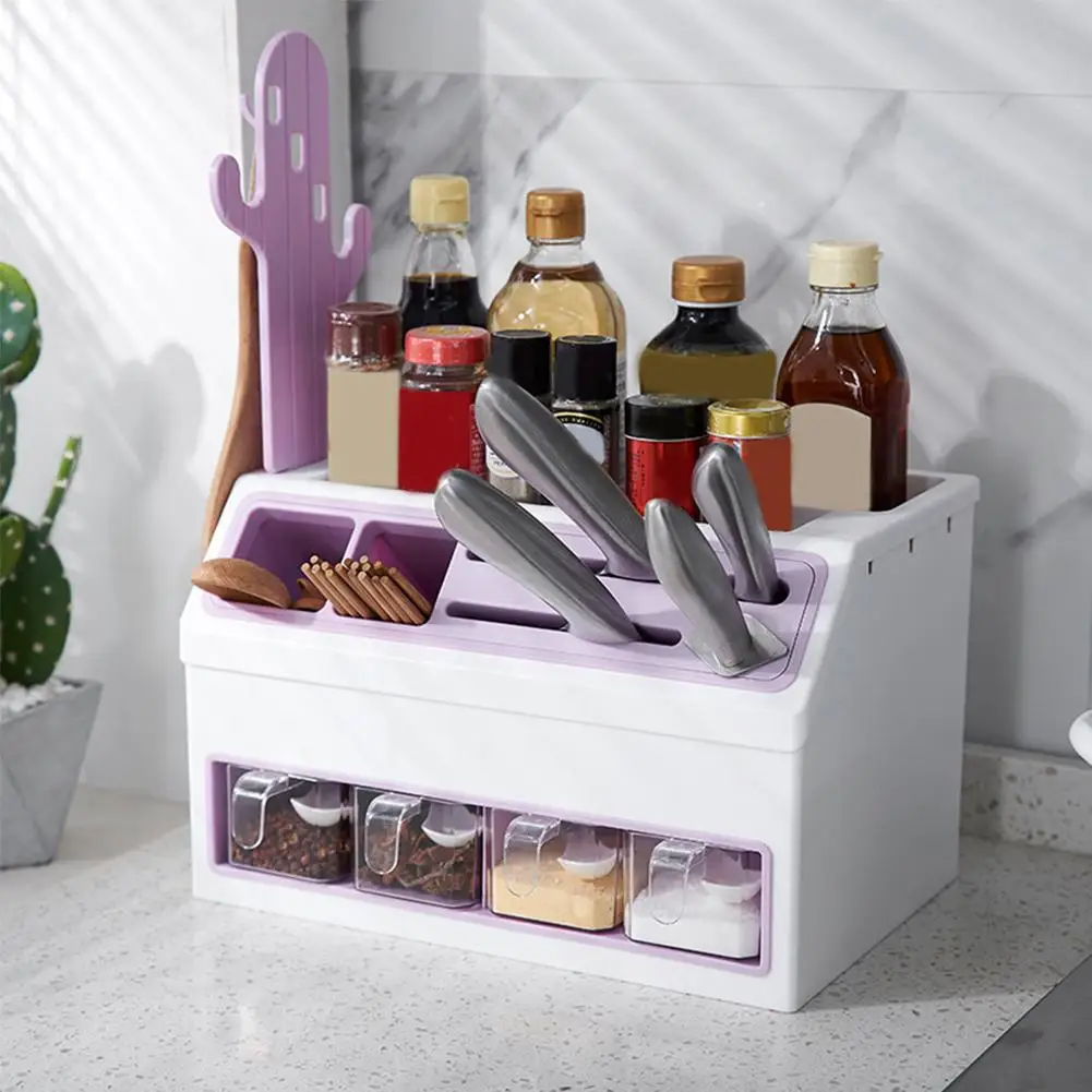 

Purple Blue Green Plastic Kitchen Organizer Seasoning Rack Storage box Multi-function with Drawer Spice Bottle Jars Storage case