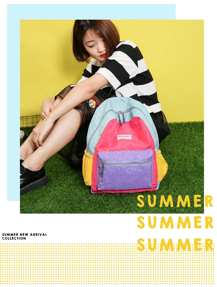 Menghuo Brand 2017 Women Preppy Macarons Panelled Waterproof Nylon Backpack Rucksack Ladies Fashion Shopping Travel Bags Mochila (1)