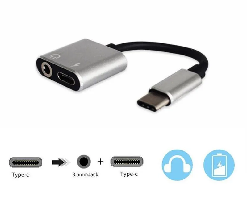 USB Type C Audio Charging Adapter 2 in 1 Type C Male to 3 5mm Headphone Charging Converter For Huawei Mate 10 Pro