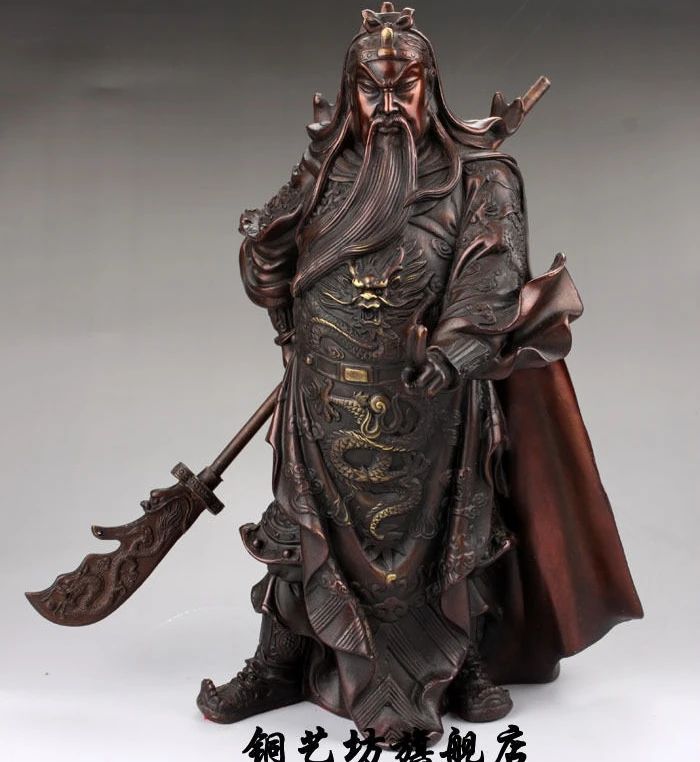 

11''China Warrior Guardian Ancient General Guangong Guan Yu Dragon Bronze Statue