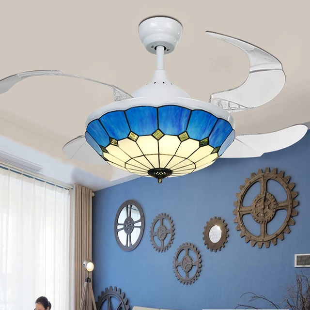 Fine Blue And White Fan Lamp Shade Ceiling Light Fine Blue And White Fan Lamp Shade Ceiling Light Fans With Led Hidden Blades Restaurant Bedroom Modern
