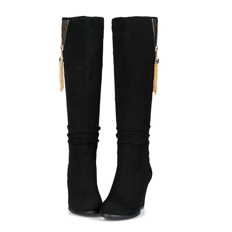 ENMAYLA/Новые модные сапоги до колена женские сапоги на платформе и высоком каблуке Женская обувь женские осенне-зимние сапоги с круглым носком - Цвет: Черный