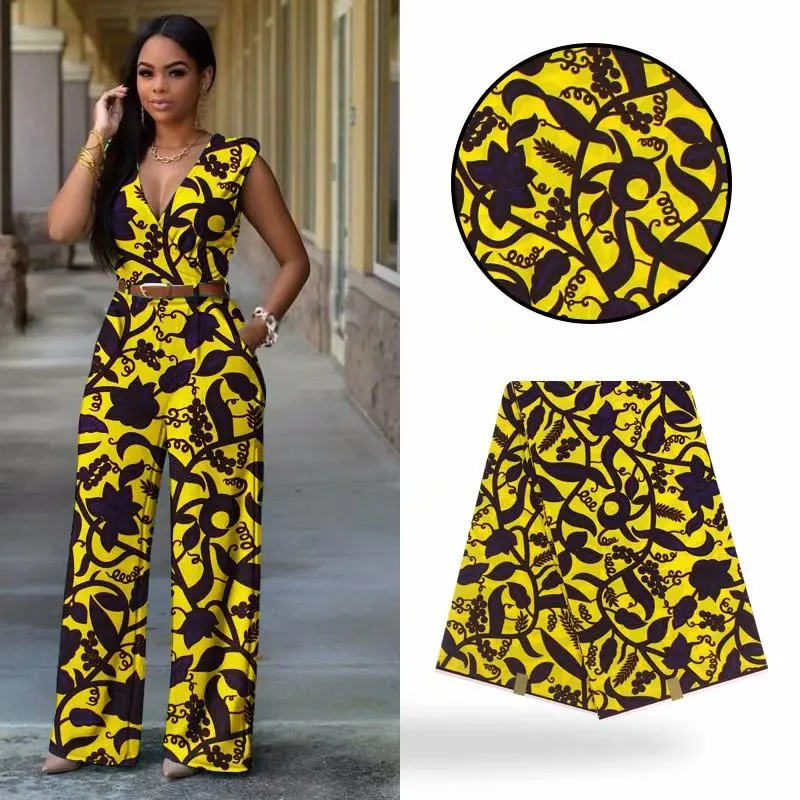 

6Yards/pc Most popular yellow background African batik dutch hollandais wax fabric for clothing VH27
