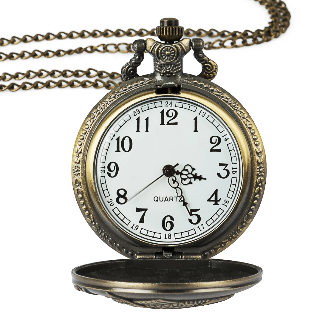 

Roman digital quartz necklace pocket watch vintage bronze pocket watch carp pattern watch chain men's and women's clock