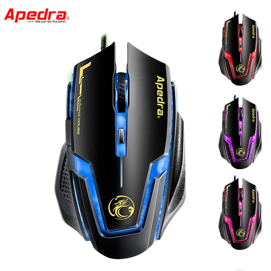 Apedra A9 3200 Точек на дюйм светодиодный оптический 6 кнопок USB Проводная игровая клавиатура Мышь игра про игровая компьютерная мышь для ПК, ноутбука, для Dota CSGO