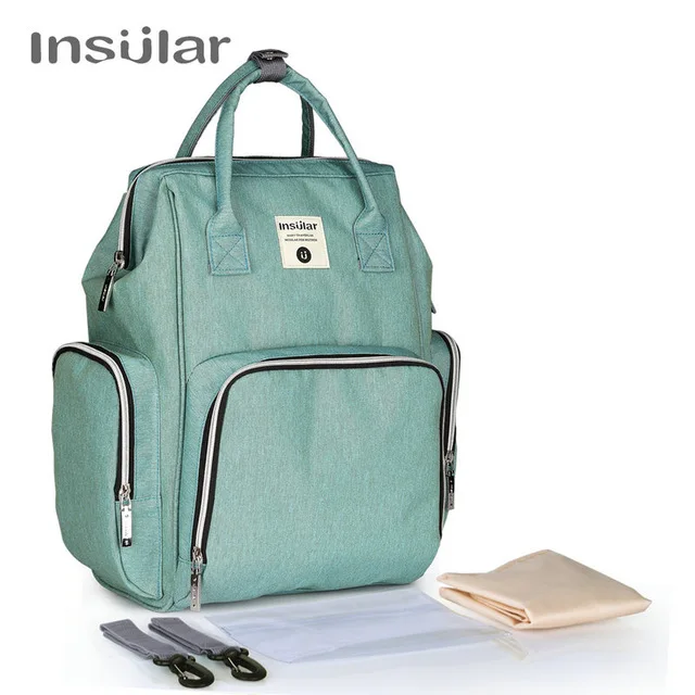 Insular модный бренд подгузников, сумка для мамы, сумка-Органайзер, дорожный рюкзак для беременных детские пеленки мешок большой Ёмкость уход за матерью спальный мешок ребенка M261 - Цвет: Светло-зеленый