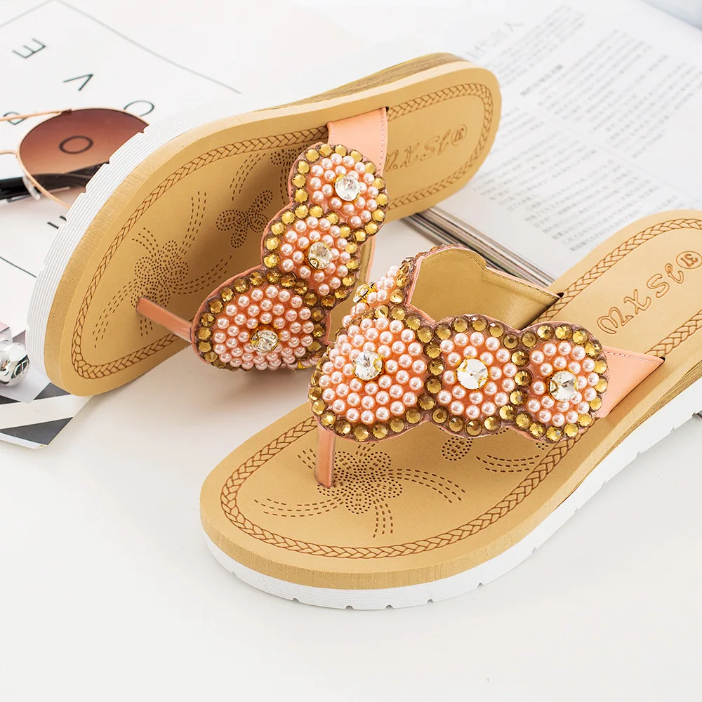 

2019 Women Sandals Summer Outside BOXIMIYA Style Crystal Red Color Beaches Flip Flops Women Size 36-42 4408