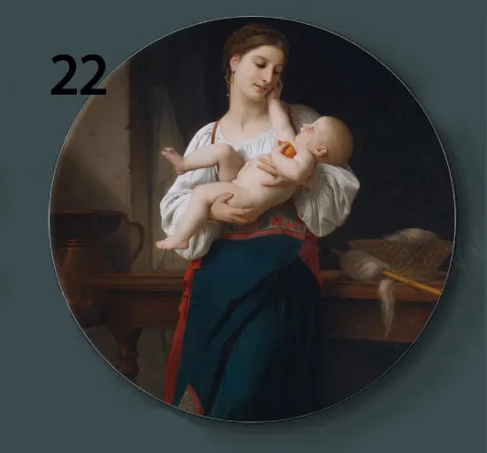 Bouguereau настенные декоративные тарелки классическое художественное блюдо отель фон дисплей мать и ребенок картина маслом тарелка - Цвет: 22