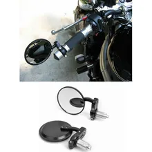 MOTORCYCLE BLACK 3 ROUND 7 8 HANDLE BAR END MIRRORS CAFE RACER BOBBER CLUBMAN