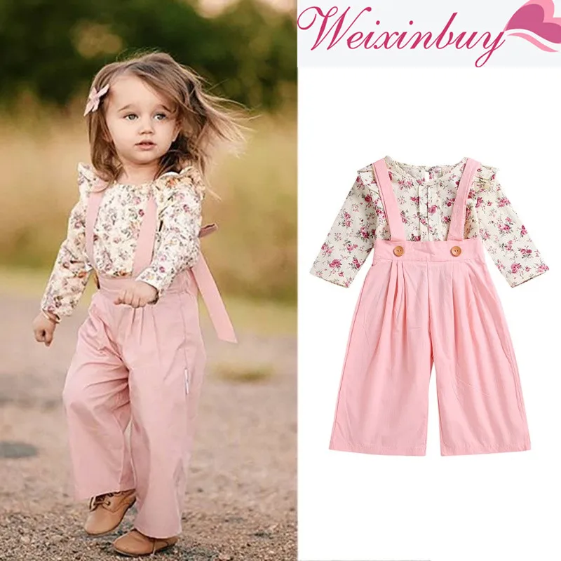 

Baby Girls Printed T-shirt+Bib Pants 2pcs Suit Autumn New 2019 Baby Clothes Set Toddler Girls Pullovers Clothing Sets 1-5Y
