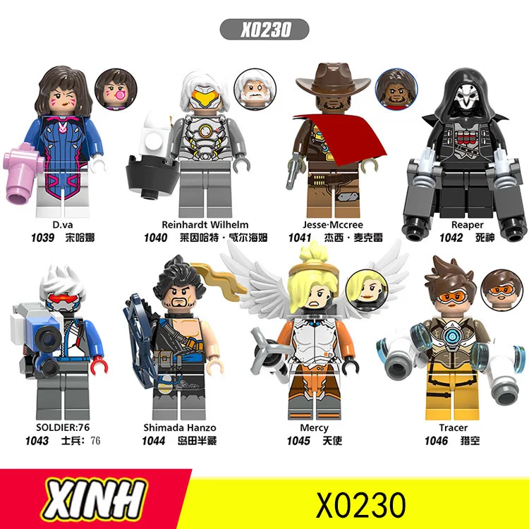 

8pcs Overwatching OWN D.Va Jesse.Mccree Reaper Soldier 76 Shimada Hanzo Mercy Tracer Minifigs Compatible With Lego