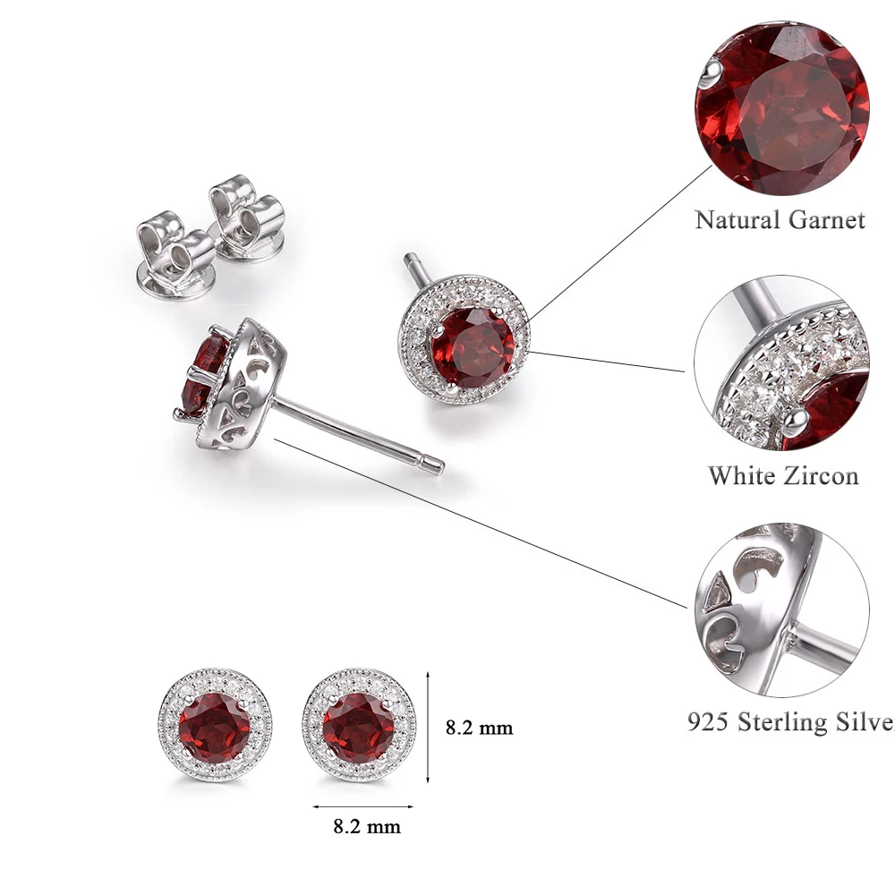 Double R натуральный гранат серьги 925 стерлинговое серебро для женщин гвоздики