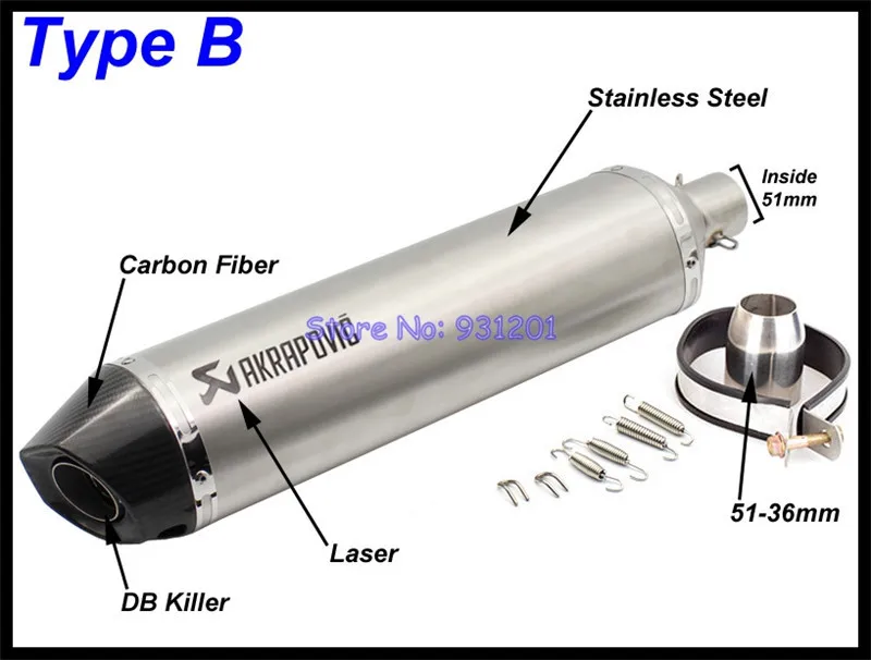 Впускная 51 мм выхлопная труба для мотоцикла Akrapovic мотоцикл из углеродного волокна глушитель трубы Escape универсальный для Tmax 530 500 и т. Д - Цвет: Type B