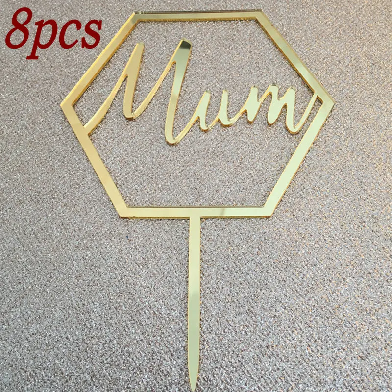 

8pcs/set Mum Letters Acrylic Cake Toppers Mother's Day Pentagon Cake Topper Decoration Mother Birthday Party Decorative Supplies
