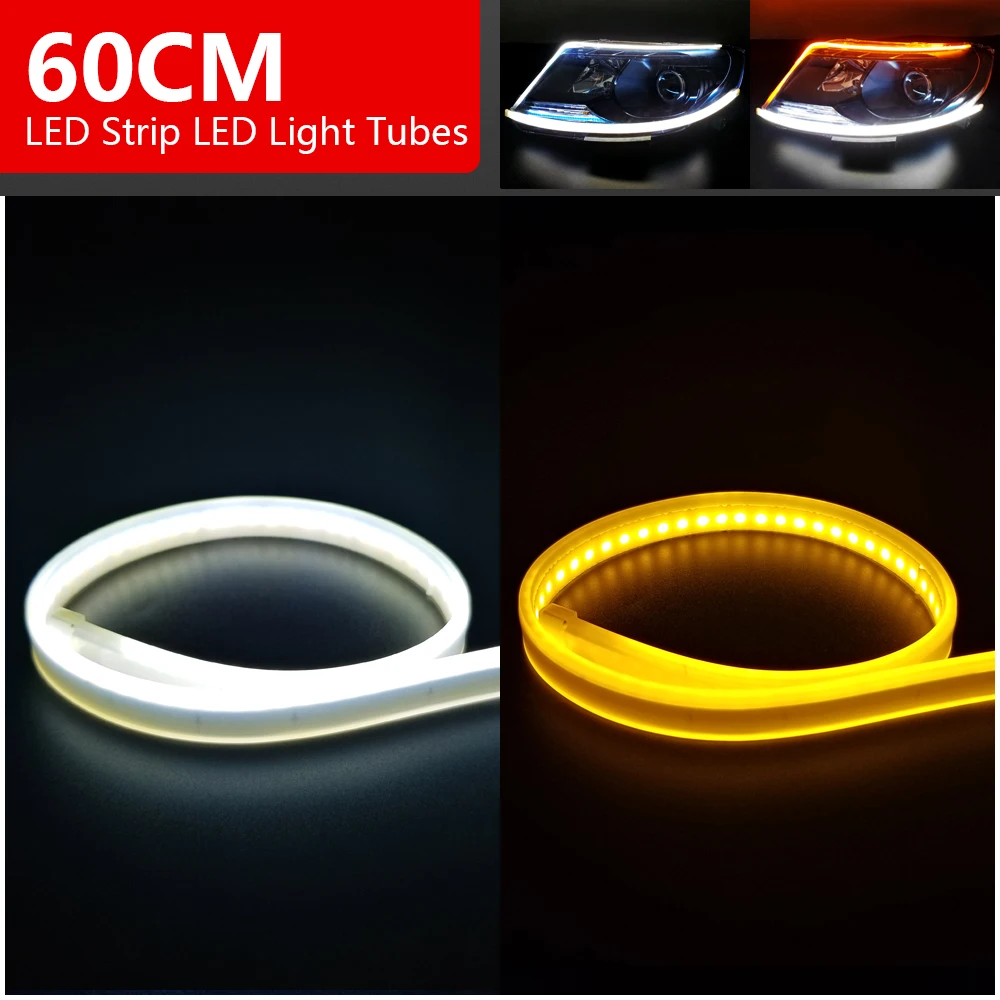 Daytime Running Lights 60cm Amber Sequential Flasher Flowing DRL Flexible LED Tube Strip Turn Signal Angel Eye White Turn Yellow Daytime Running Lights 60cm Amber Sequential Flasher Flowing DRL Flexible LED Tube Strip Turn Signal Angel Eye White Turn Yellow