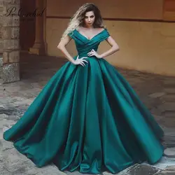 PEORCHID арабский для женщин длинное вечернее платье сине зеленый Элегантный с плеча атлас халат De Soiree Новинка 2019 года Пром вечерние платья