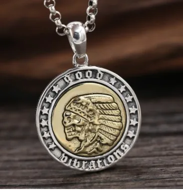 100% real 925 silver pendants round shape mens pendant big pendants