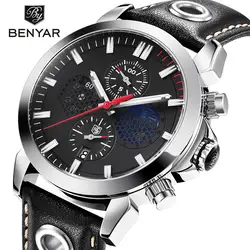 Reloj HombreBENYAR повседневные модные мужские часы лучший бренд мужские наручные часы военные водонепроницаемые кожаные кварцевые часы мужские