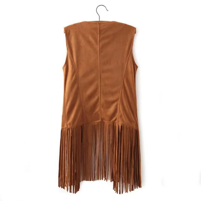 Women Autumn Jacket New Fashion Suedette Ethnic Retro Sleeveless Tassel Fringed Jacket Vest Cardigan Waistcoat