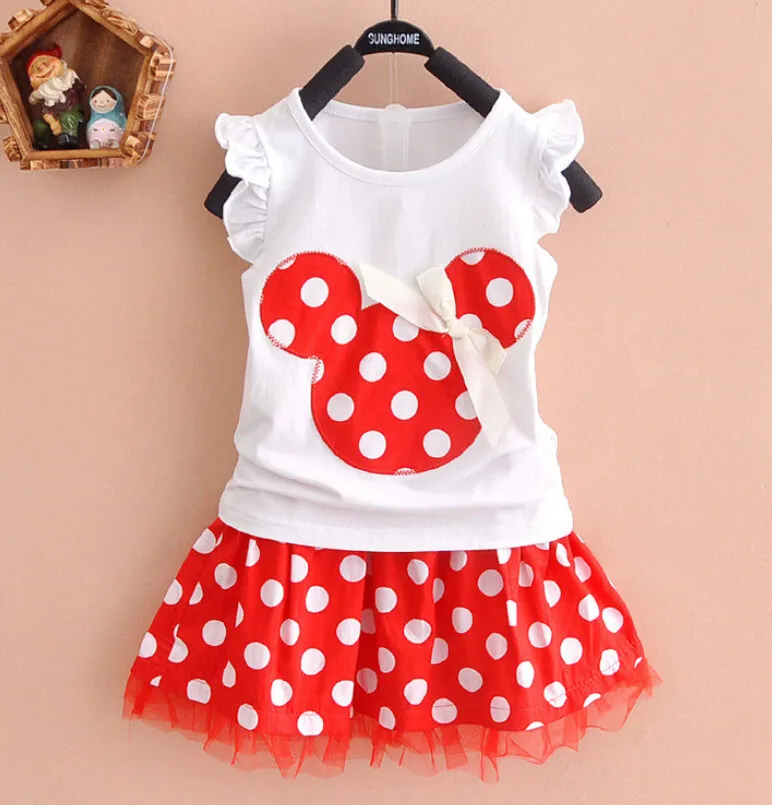 

2 - 7 year old girl suit 2018 summer children's new cartoon wave skirt suit kids child bow two pieces from China