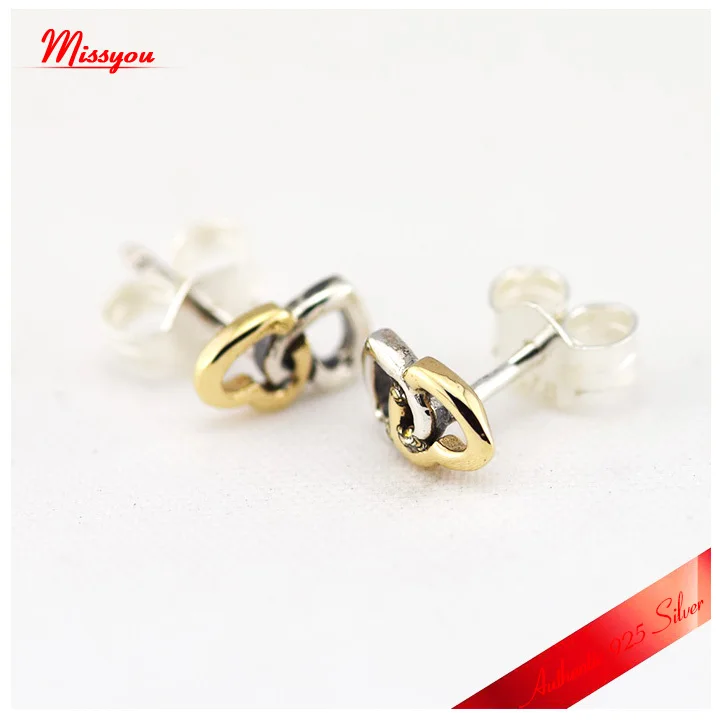 

Interlocked Hearts Stud Earrings with 14k Real Gold 925 Sterling Silver Jewelry Free Shipping