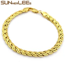 SUNNERLEES модные ювелирные изделия золотого цвета браслет 6 мм плоский пшеничный улиточный браслет-цепочка для подарок для мужчин и женщин C60 B