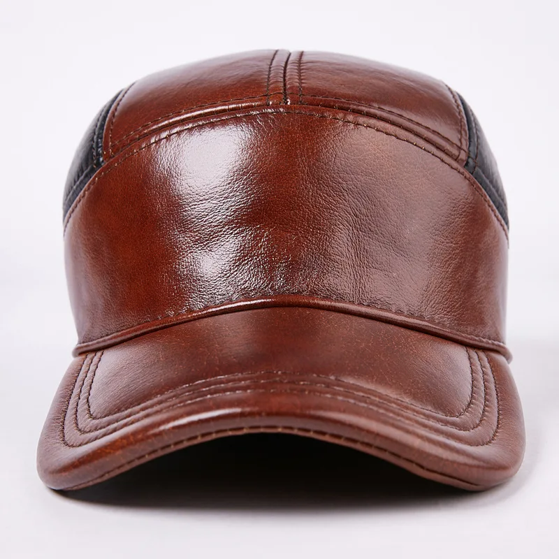 New Arrival Autumn Winter Leather Hat Men's Genuine Leather Hat Ear Protection Warm Peaked Thickening Cap Elderly Hat  B-7193