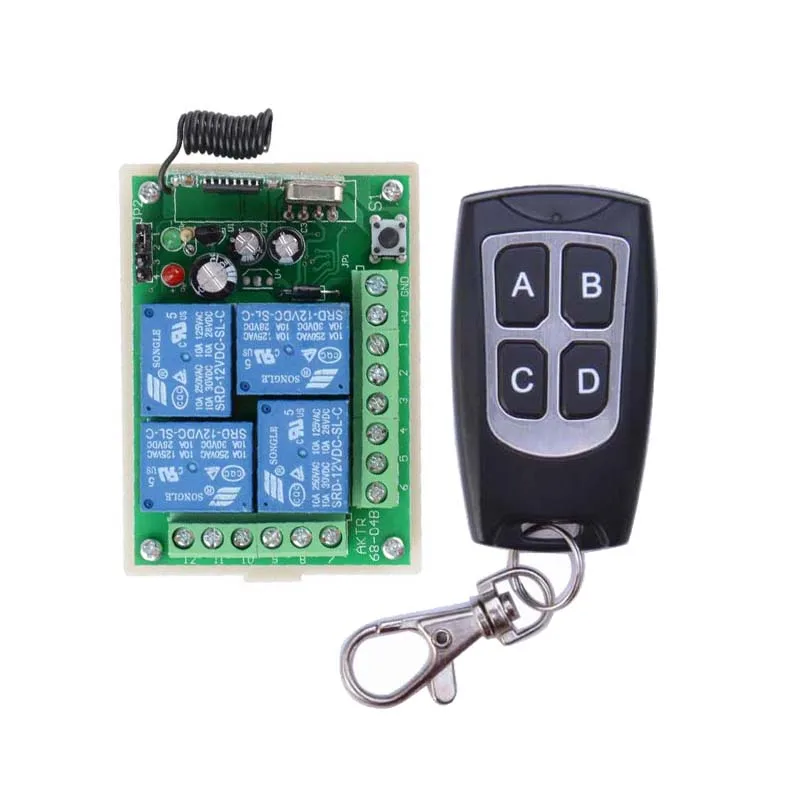 

12V 3A 4CH Wireless Remote Control Relay Switch Transceiver with Receiver Compatible with 2262 2260 1527