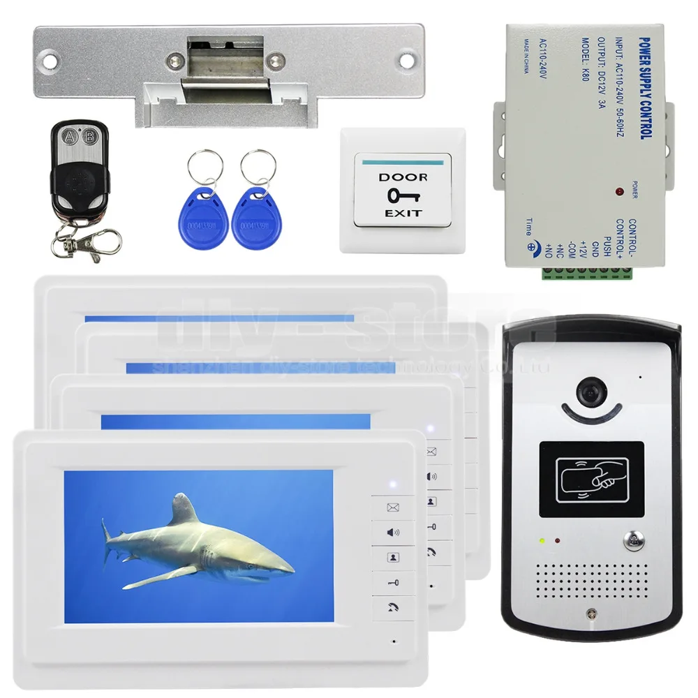Best DIYSECUR Electric Strike Lock 7 inch Color Video Door Phone System 700TVL IR Camera RFID Keyfobs Unlock Remote