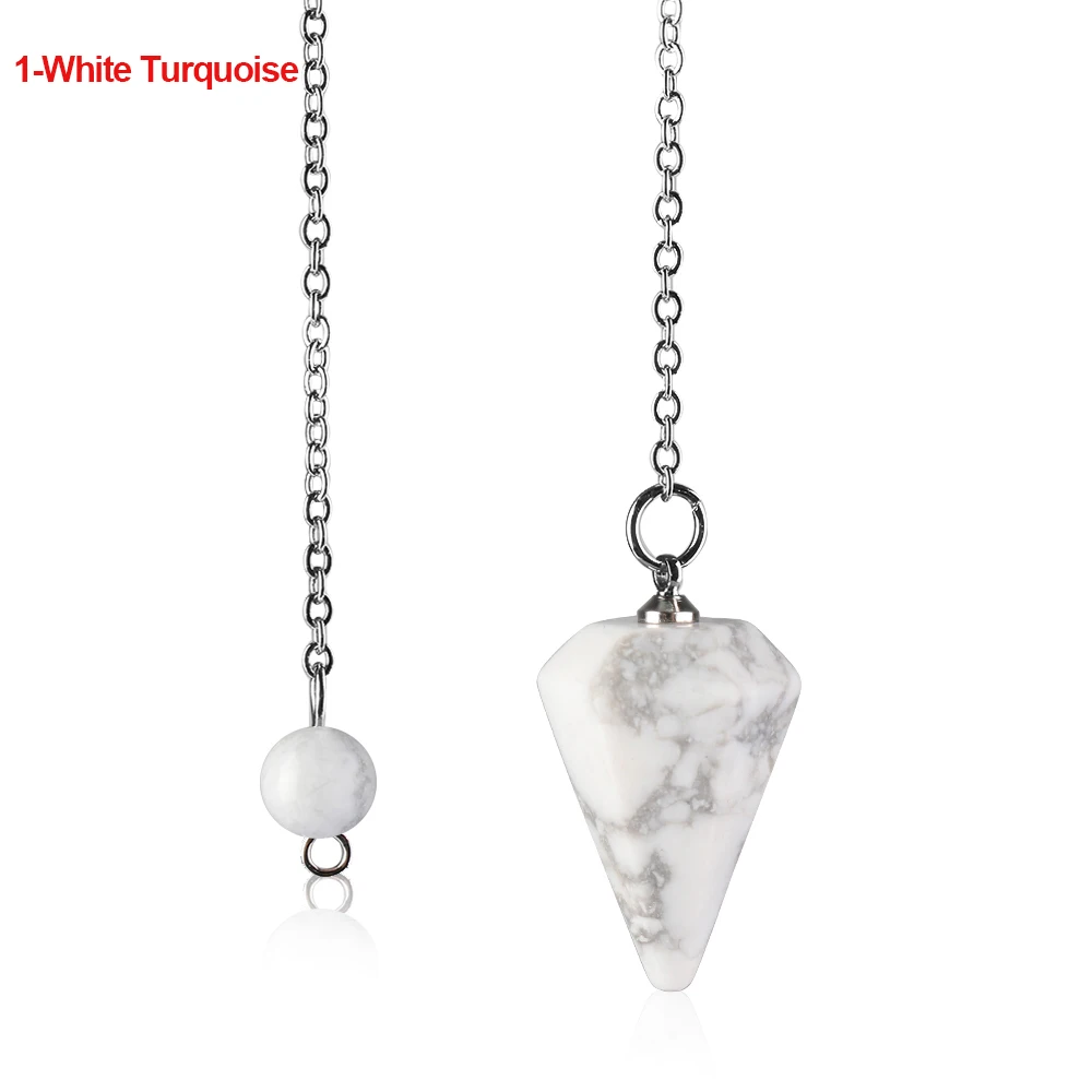 Natural Stone Reiki Pendulum Pendant Healing Crystal Amulet Gemstone Rock Hexagon Pyramid Rose Quartz Amethyst Turquoise - Color: 1-White Turquoise