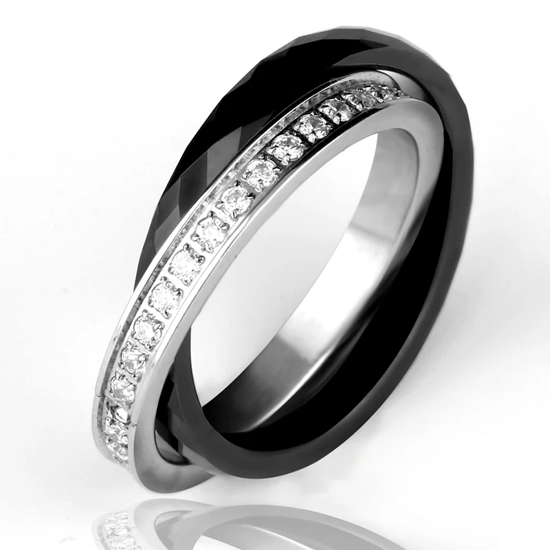 Женские кольца из керамики, кольца из нержавеющей стали, двойные кольца с двумя крестиками, Кристалл CZ bijou ceramique anillo acero inoxidable