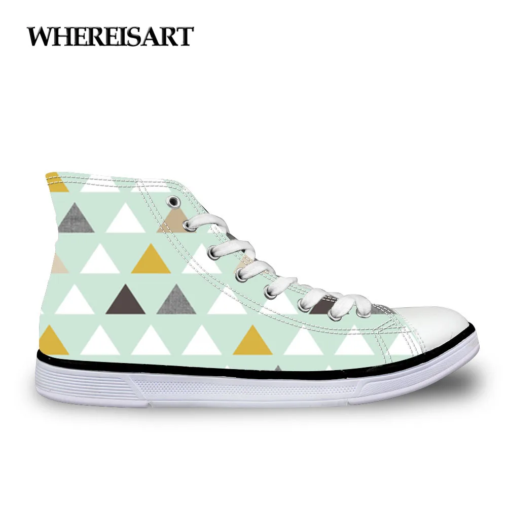 

WHEREISART Mod Mint Triangles Women Vulcanize Shoes Spring Girls Female Casual High top Canvas Shoes Walking Shoes Espadrilles