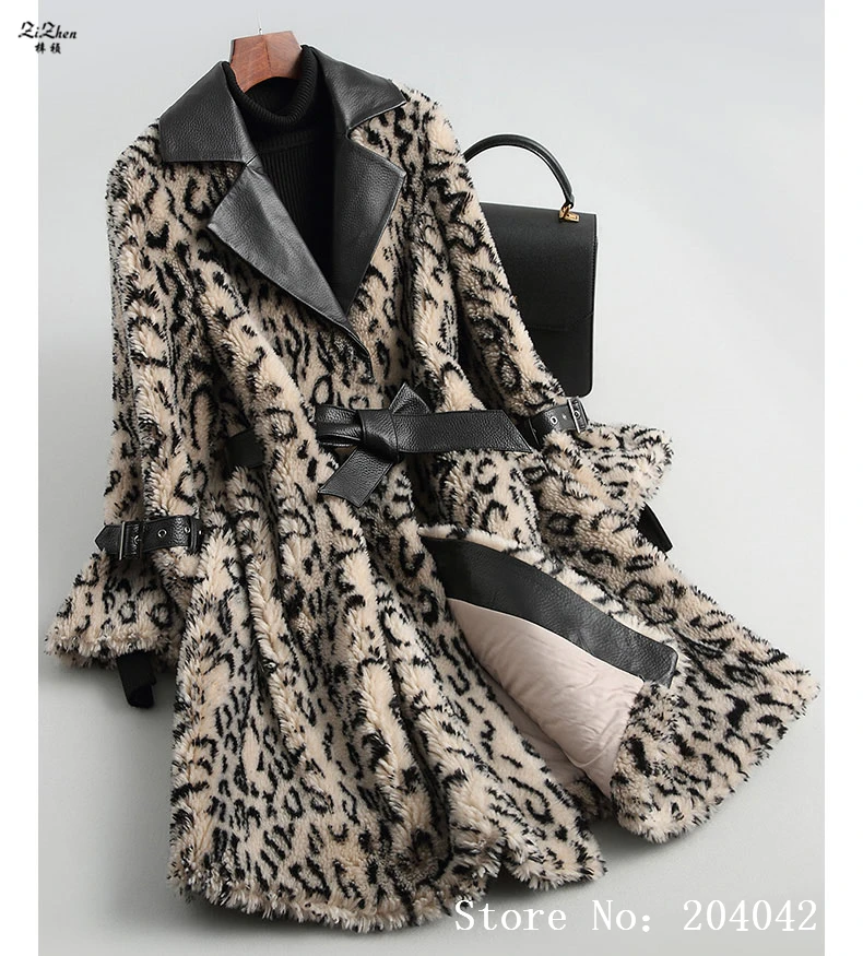 ZiZhen шерстяное пальто с отложным воротником леопардовое Новое Модное теплое зимнее осеннее женское длинное пальто 181101-2, KQN18133