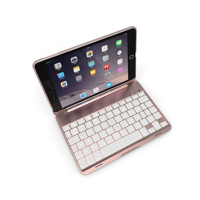 Best Offers Aluminum 7 Colors Backlit Bluetooth Keyboard Smart Folio Case For iPad mini 4  tablet protective case with wireless keyboard A30