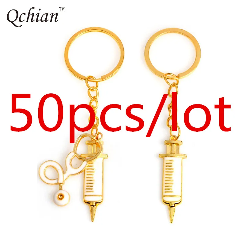 

50pcs/lot Doctor Who Key Chains Syringe Stethoscope Keychain for Doctors Nurse Jewelry Graduation Metal Medical Supplies Keyring