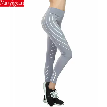 Maryigean Srtriped Printed Leggings Slim Fitness Women Sexy Black Mesh Yoga Pants Gym Running High Waist Leggings Workout 2019 mesh trim color block gym leggings
