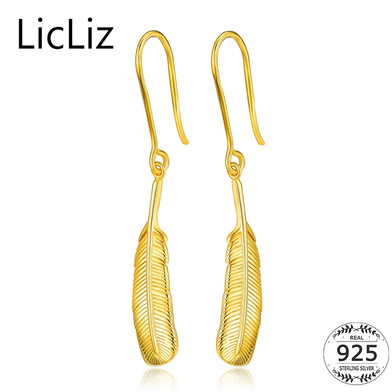 

LicLiz Feather Earrings Silver Dangle Earrings For Women Luxury Jewelry Indian Hook Earrings 925 Long Drop Earrings Party LE0279