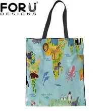 FORUDESIGNS/цветные женские сумки-тоут с картой мира, модные многоразовые льняные женские сумки для магазина, складные сумки, женская мини-сумка
