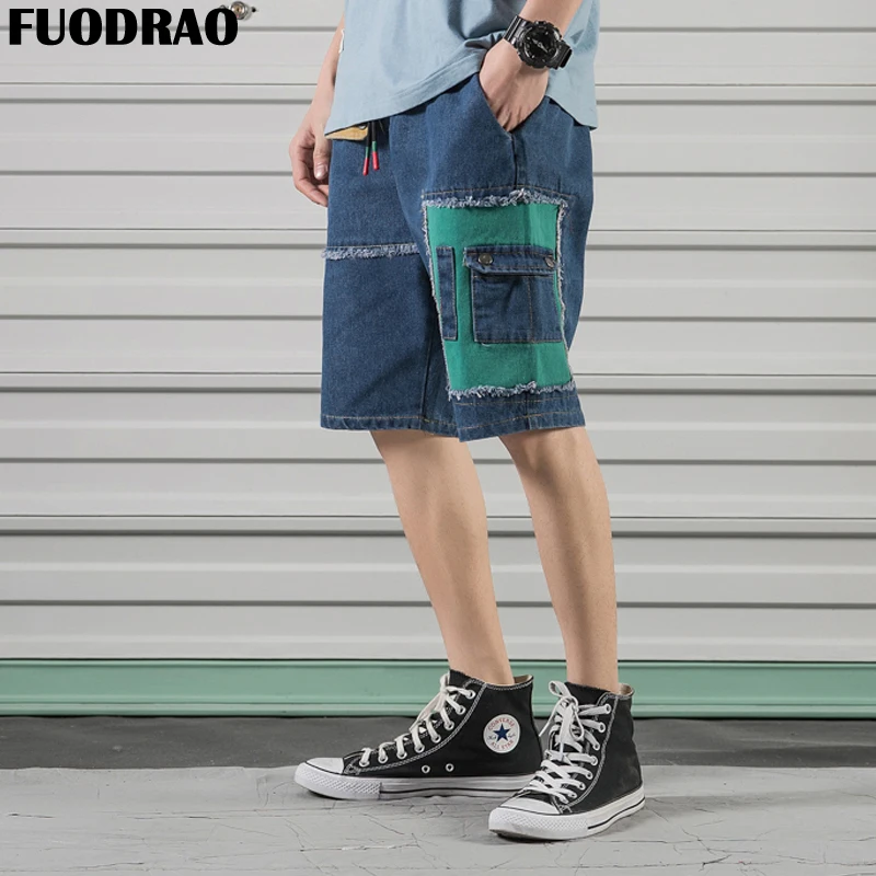 Fuodrao Винтаж Повседневное х/б мужские шорты Карго в Корейском стиле модные джинсовые шорты, летняя одежда в стиле «хип-хоп» уличная бермуды Masculino D011