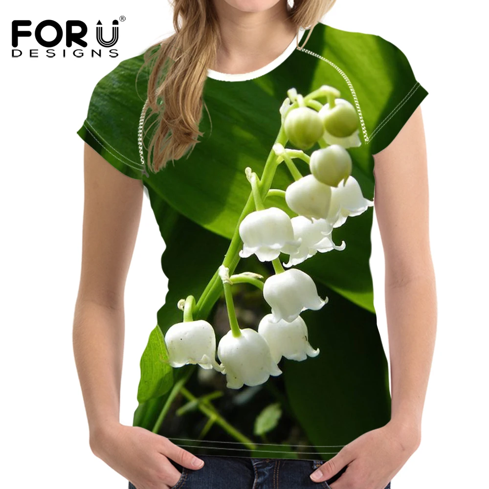 

FORUDESIGNS 3D Flower T shirt Convallaria majalis Print Women Slim Tops Crop Ladies Bodybuilding Elastic Tshirt Female Clothes