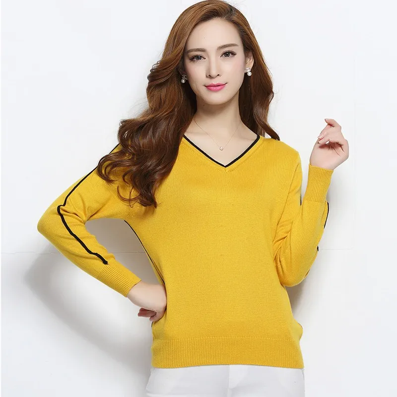 NEW autumn winter women's knitted Cashmere Sweater pullover V-neck Sweaters female fashion wild Wool sweater Slim14 color