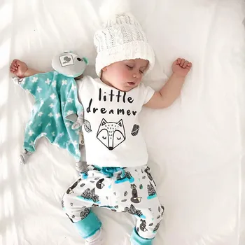 summer Newborn Baby Boy girl 2PC Newborn Infant Baby Girls Letter Printing Top T-shirt +Pants Clothes Set kiz bebek giyim #06